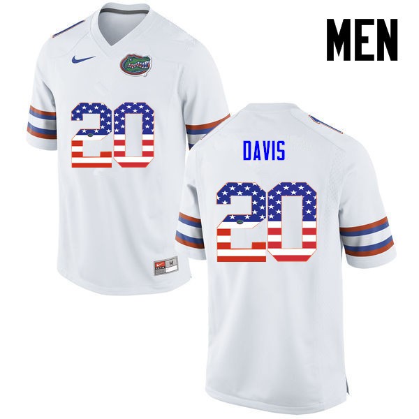 Florida Gators Men #20 Malik Davis College Football USA Flag Fashion White